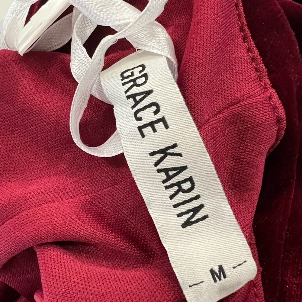 Grace Karin Velvet Burgundy Midi Dress. Courdary stretchy material. - Picture 10 of 12
